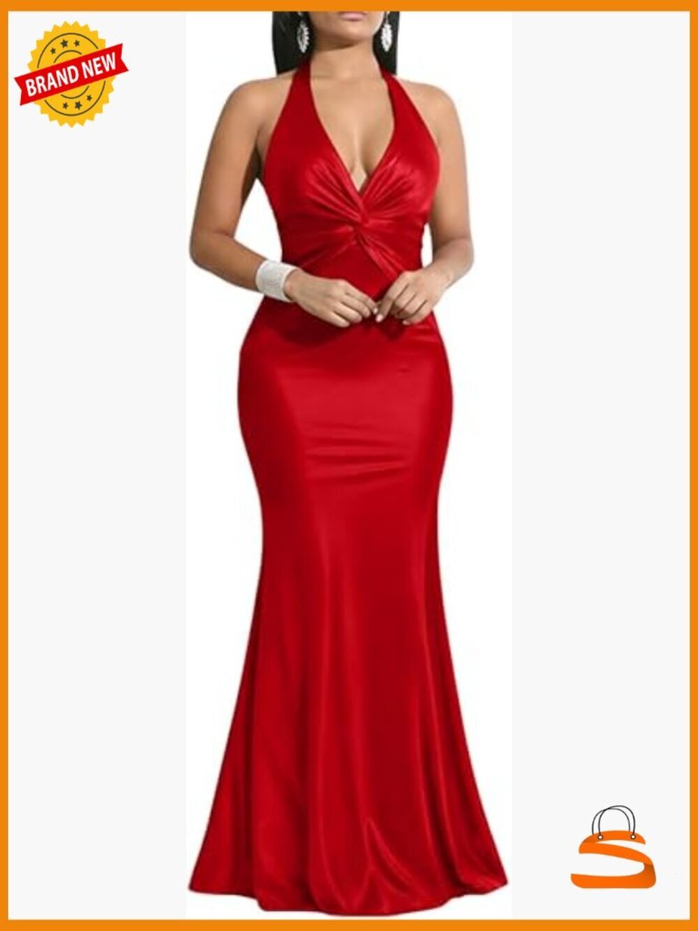 V Neck Sleeveless Maxi Dress Halter Backless Bodycon Long Cocktail Dress